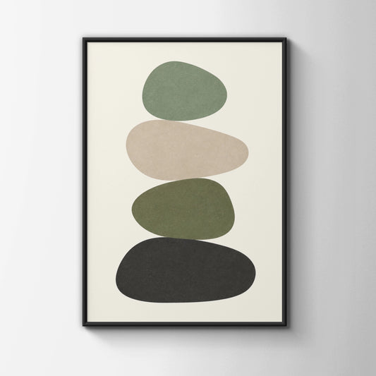 Sage Green Pebble Stack Print, Minimalist Stone Balance Poster, Boho Wall Art
