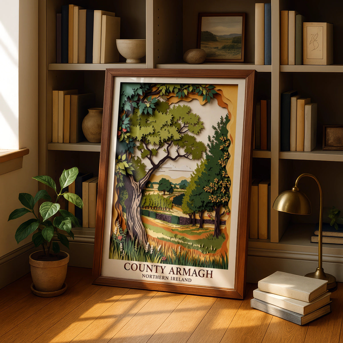 County Armagh Poster, Northern Ireland Wall Art, Paper Cut Style Travel Print