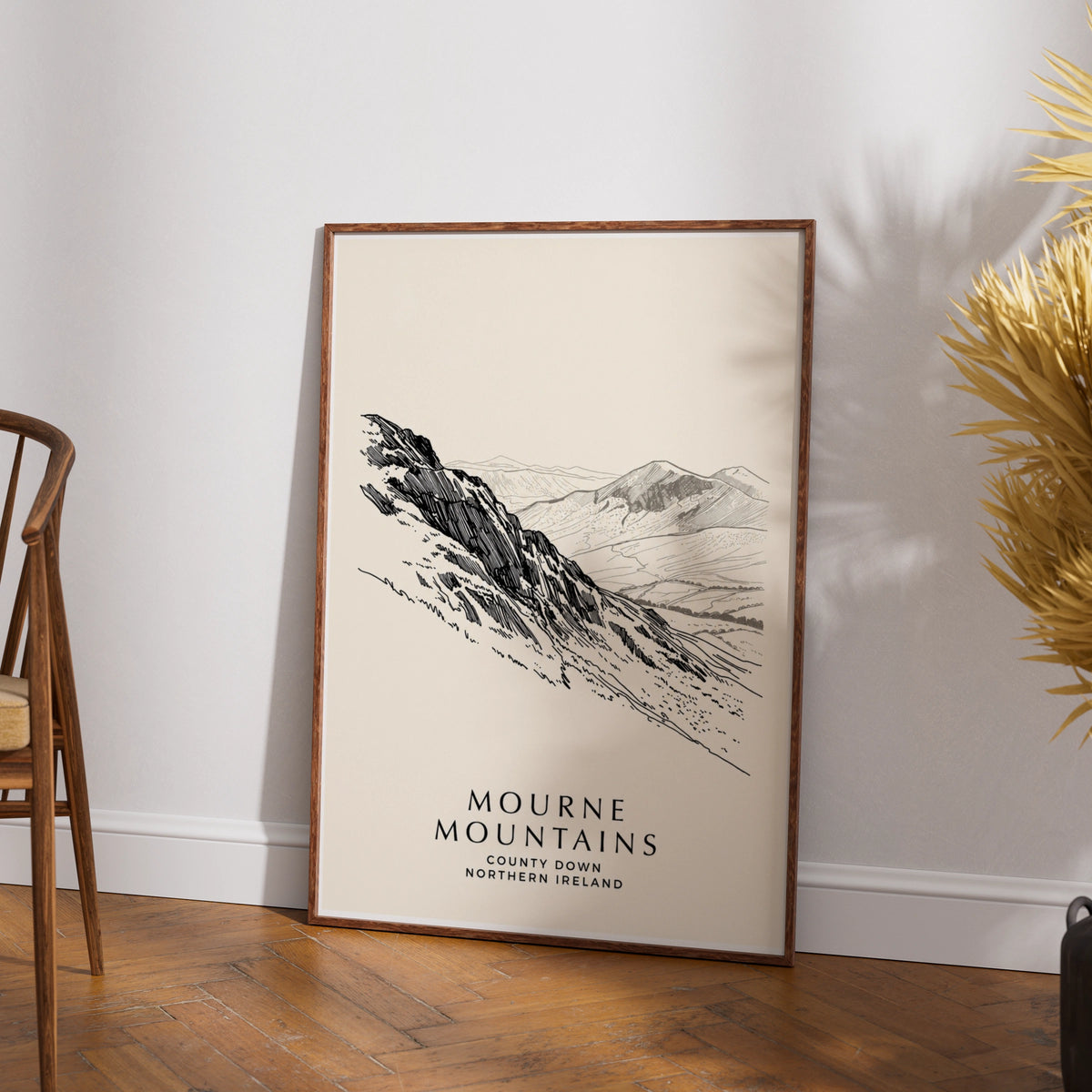 Mourne Mountains Poster, County Down Northern Ireland Wall Art, Line Drawing Print
