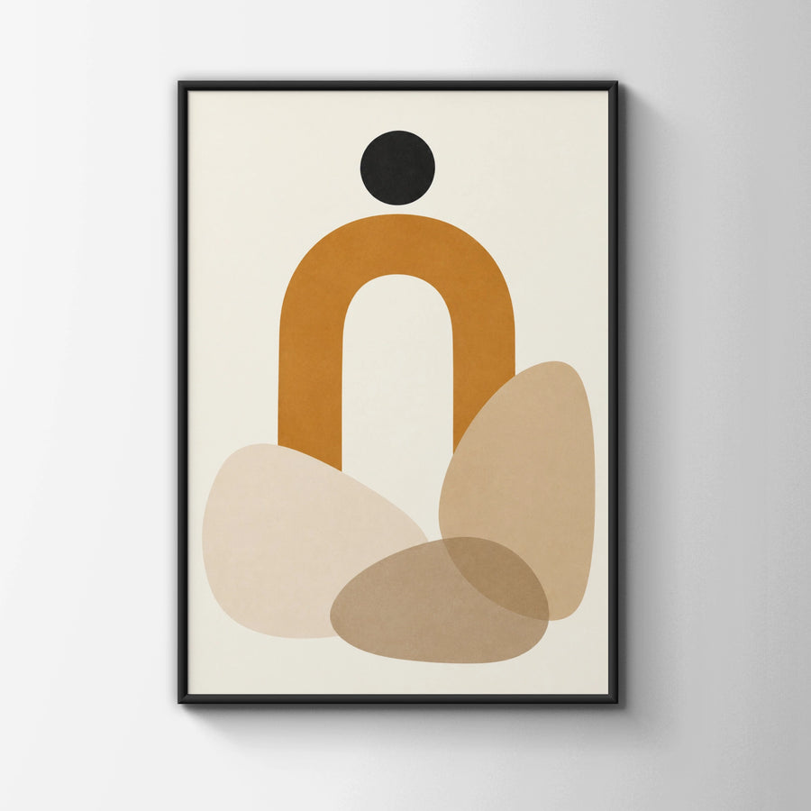Amber Arch Abstract Poster, Boho Geometric Wall Art, Mustard Neutral Shapes Print