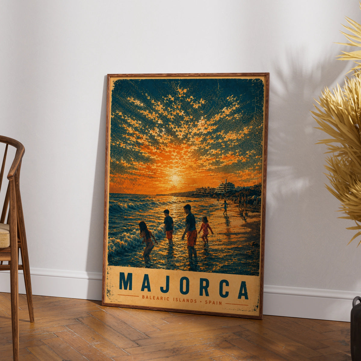 Majorca Vintage Travel Poster, Balearic Islands Spain Beach Sunset Wall Art Print