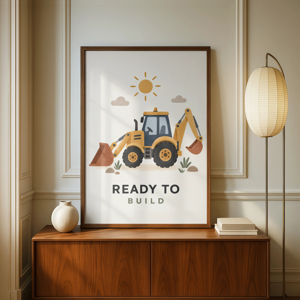 Ready To Build Digger Poster, Kids Construction Wall Art, Boys Bedroom Print