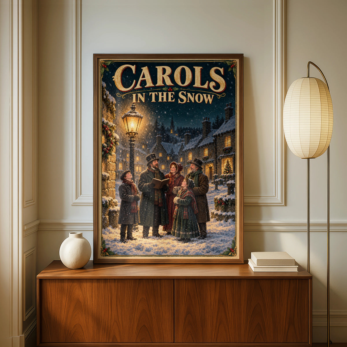 Carols in the Snow Victorian Christmas Poster, Festive Carol Singers Wall Art Print