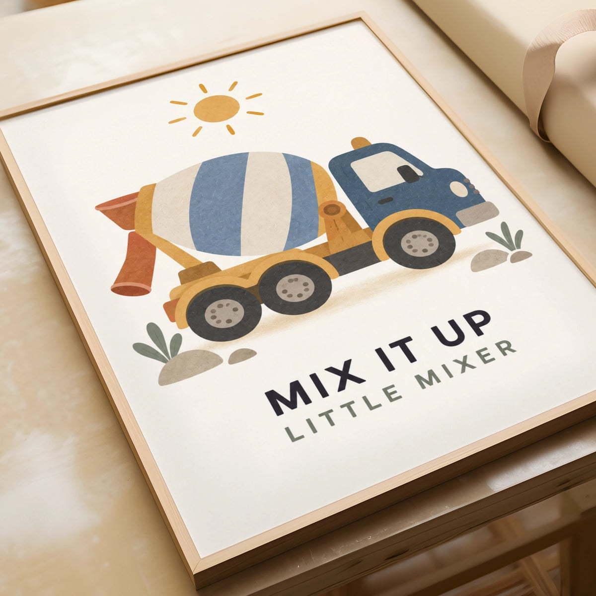 Cement Mixer Truck Kids Poster, Mix It Up Little Mixer, Boys Room Wall Art Print