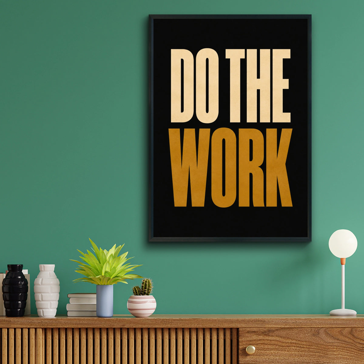 Do The Work Motivational Poster, Bold Typography Print, Black Gold Wall Art