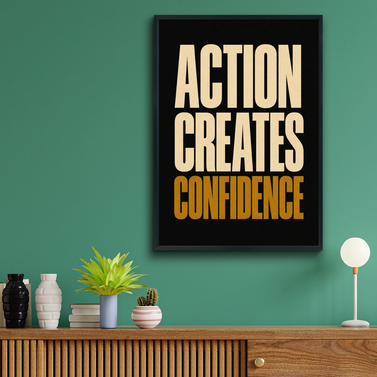 Action Creates Confidence Motivational Quote Poster, Bold Typography Wall Art Print