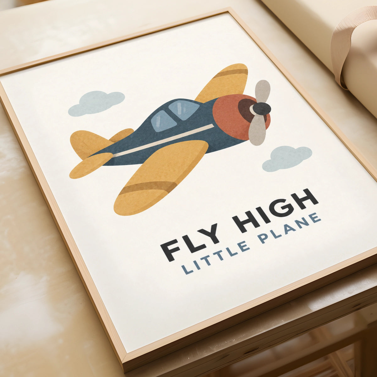 Fly High Little Plane Kids Poster, Vintage Aeroplane Wall Art, Boys Nursery Print