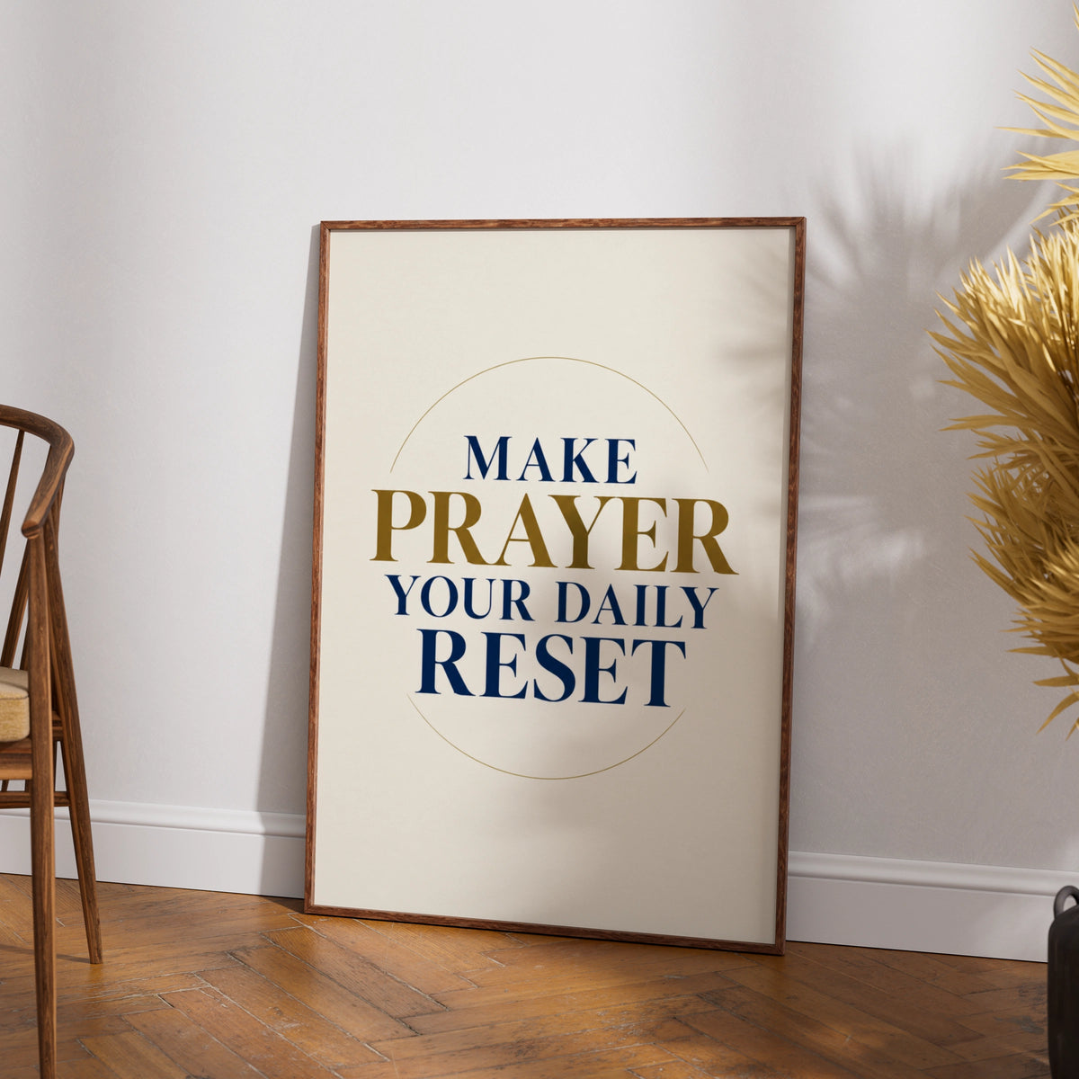 Make Prayer Your Daily Reset Poster, Christian Wall Art, Navy Gold Faith Print