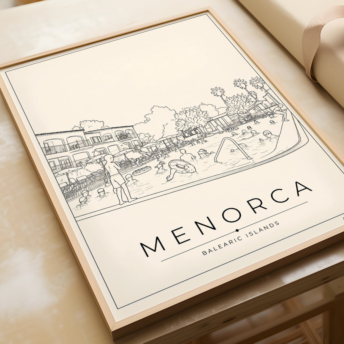 Menorca Print, Balearic Islands Wall Art, Spain Travel Poster, Line Art Holiday Pool