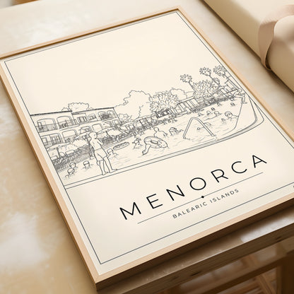 Menorca Print, Balearic Islands Wall Art, Spain Travel Poster, Line Art Holiday Pool