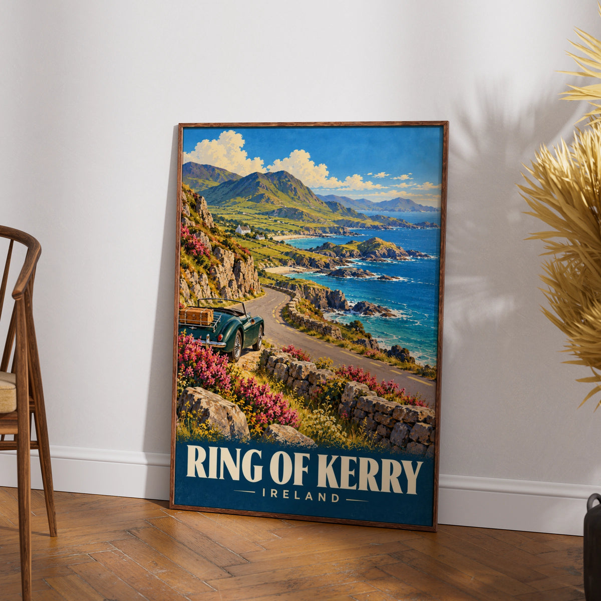 Ring of Kerry Ireland Travel Poster, Vintage Style Irish Coastal Road Wall Art Print