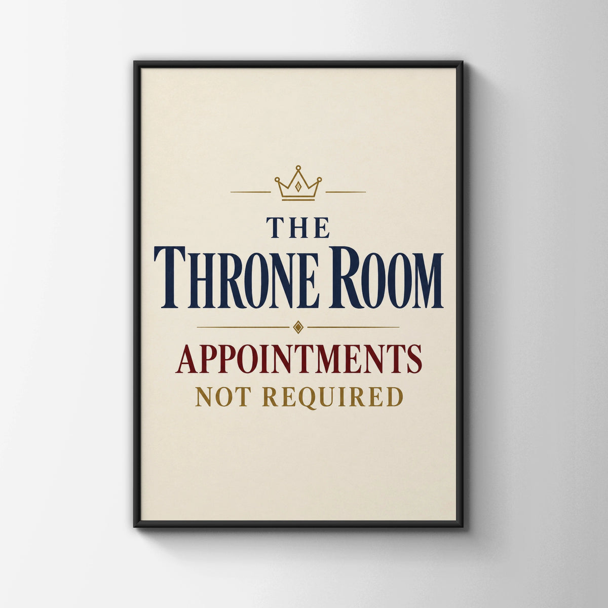 Throne Room Funny Bathroom Poster, Toilet Humour Wall Art, Navy Gold Crown Print