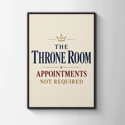 Throne Room Funny Bathroom Poster, Toilet Humour Wall Art, Navy Gold Crown Print