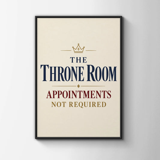 Throne Room Funny Bathroom Poster, Toilet Humour Wall Art, Navy Gold Crown Print