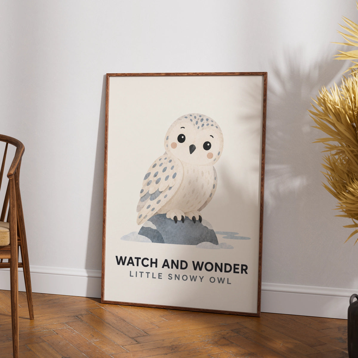 Snowy Owl Nursery Poster, Cute Owl Wall Art Print, Kids Room Decor, Baby Animal