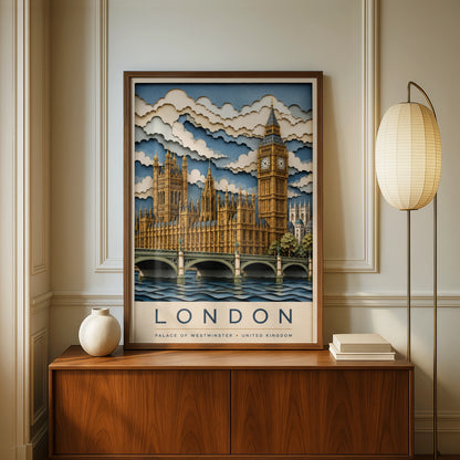 London Travel Poster, Big Ben Wall Art, Palace of Westminster Print, UK Gift