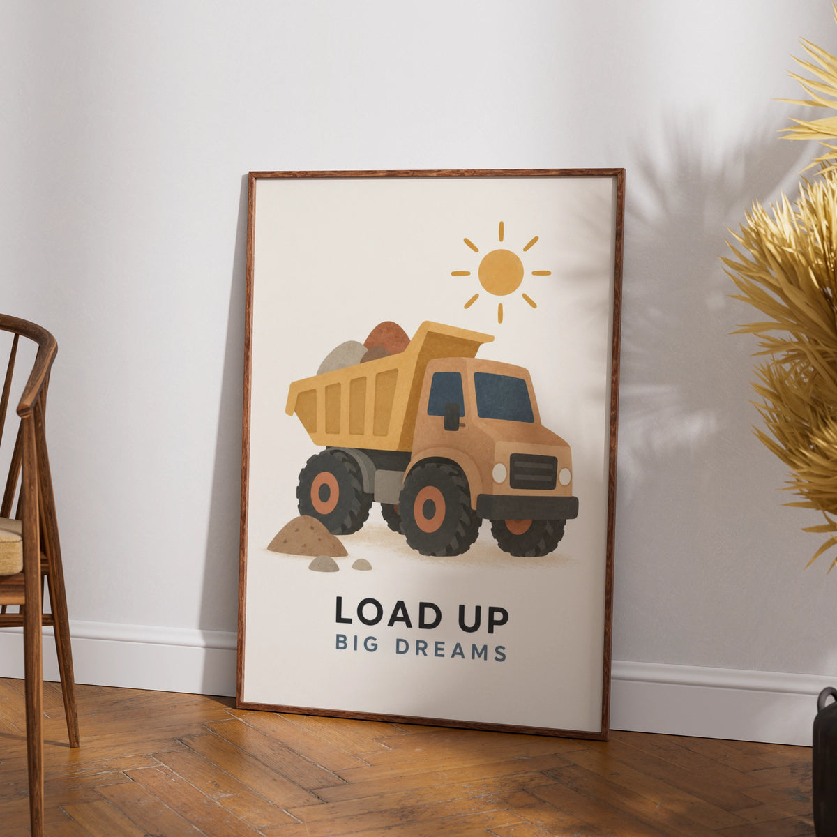 Dump Truck Boys Bedroom Poster, Load Up Big Dreams Quote, Construction Nursery Wall Art Print