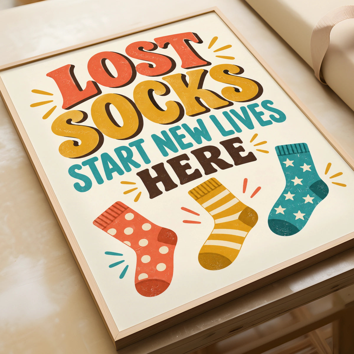 Lost Socks Start New Lives Here Funny Laundry Room Poster, Retro Humour Wall Art