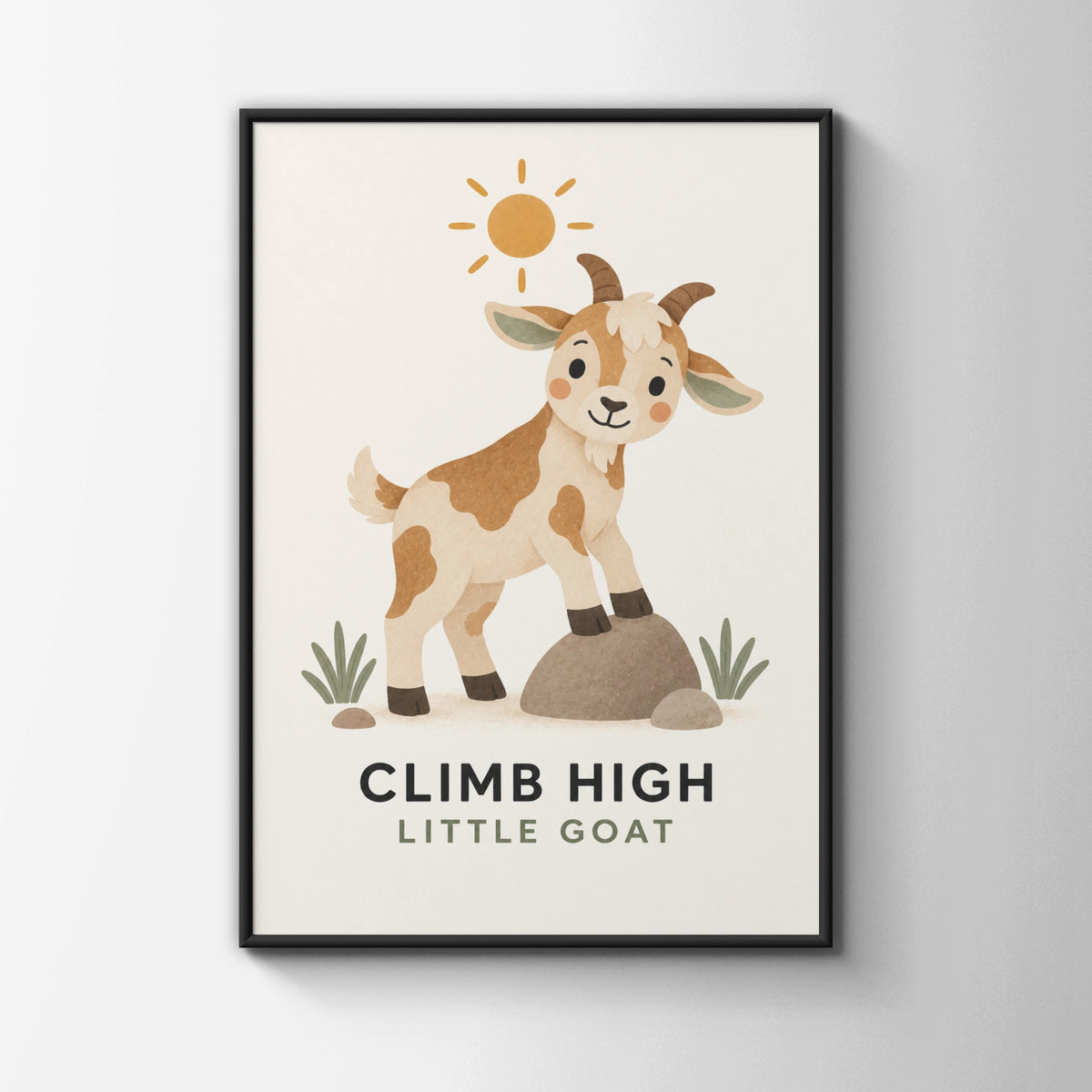Climb High Little Goat Nursery Poster, Cute Farm Animal Wall Art, Kids Room Print
