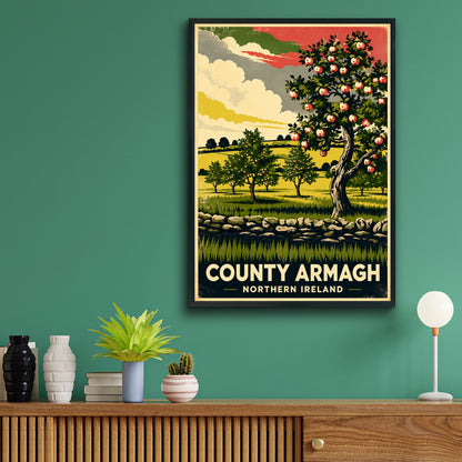 County Armagh Northern Ireland Poster, Apple Orchard Vintage Travel Wall Art Print