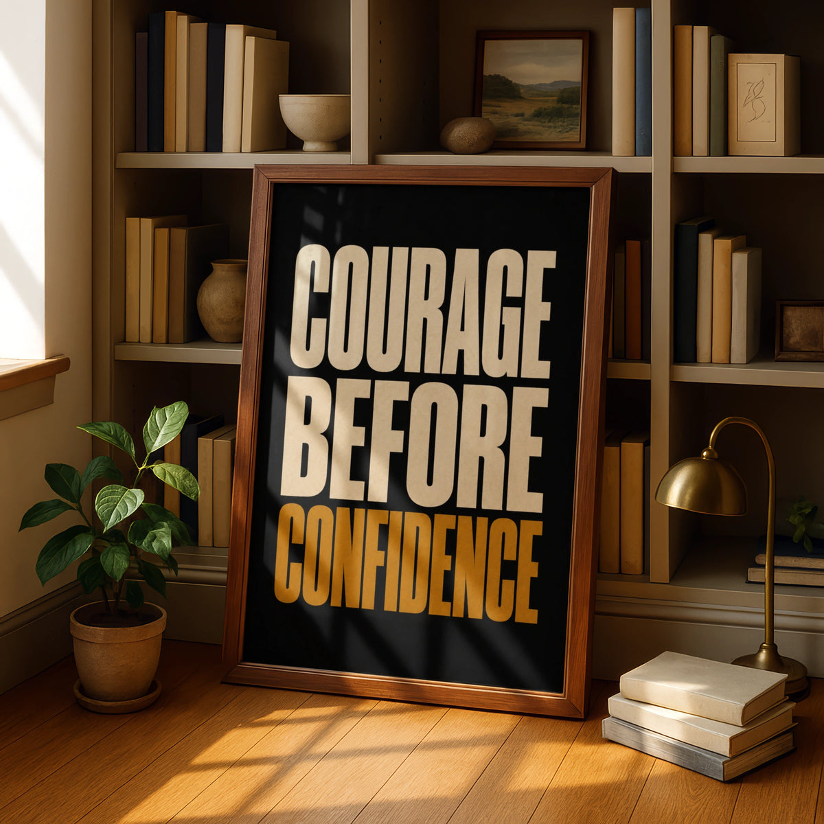 Courage Before Confidence Motivational Quote Print, Bold Typography Wall Art