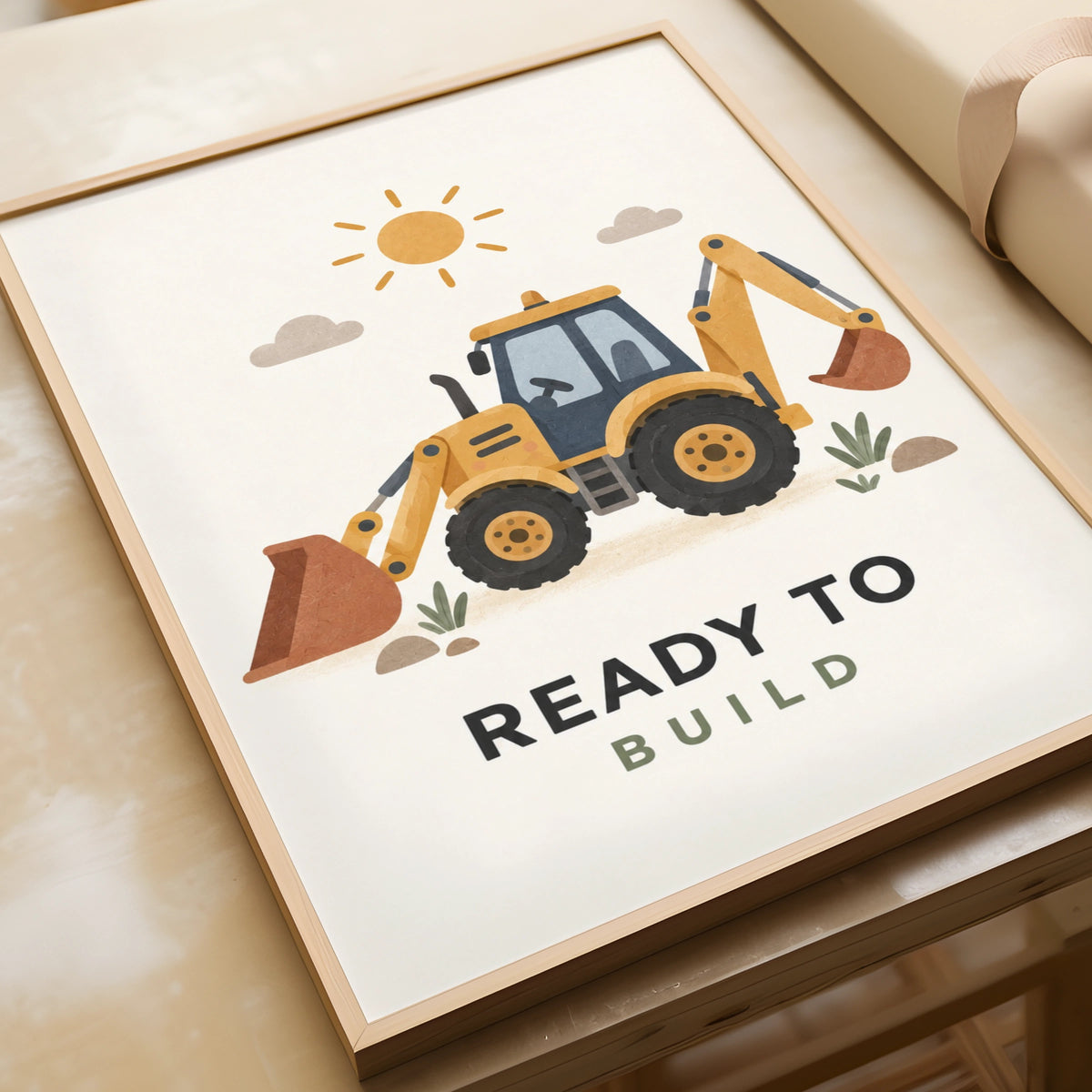 Ready To Build Digger Poster, Kids Construction Wall Art, Boys Bedroom Print