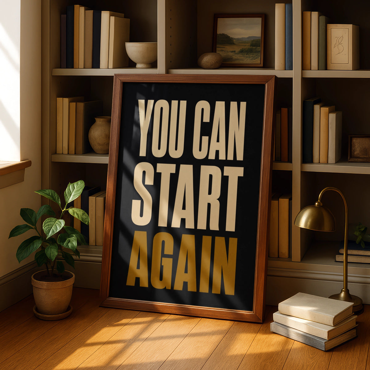 You Can Start Again Motivational Quote Poster, Bold Typography Wall Art Print