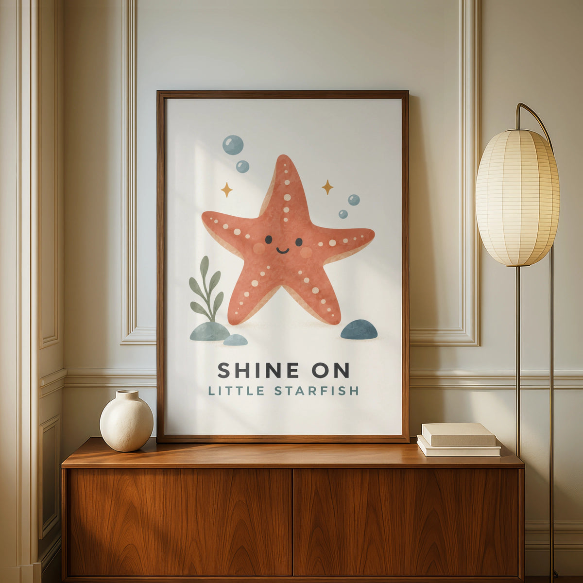 Shine On Little Starfish Print, Cute Ocean Nursery Wall Art, Children's Sea Poster