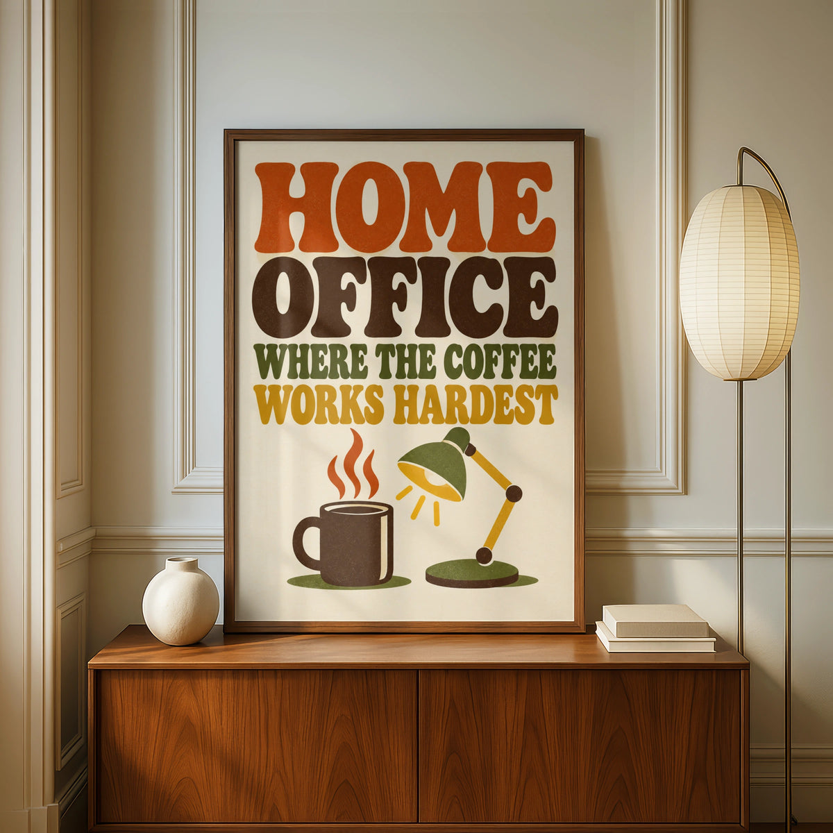 Home Office Where The Coffee Works Hardest, Retro Quote Wall Art Poster
