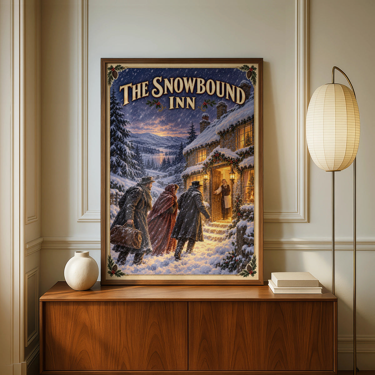 Victorian Winter Inn Christmas Poster, Snowbound Festive Wall Art, Cosy Holiday Print