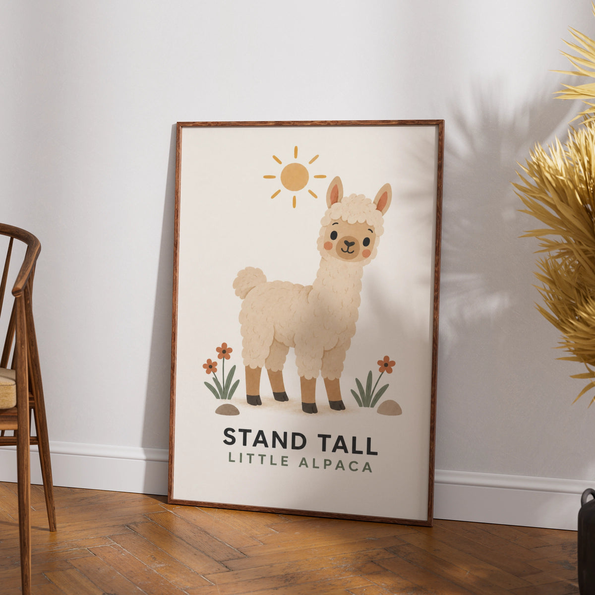Stand Tall Little Alpaca Nursery Print, Cute Animal Poster, Kids Room Wall Art
