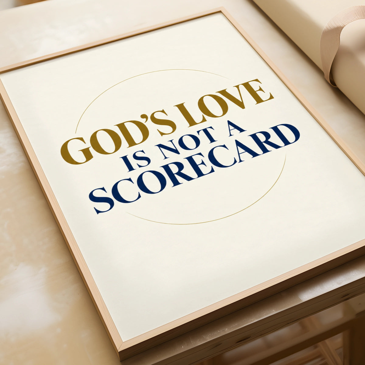 Gods Love Is Not A Scorecard Christian Wall Art, Faith Quote Poster, Navy Gold