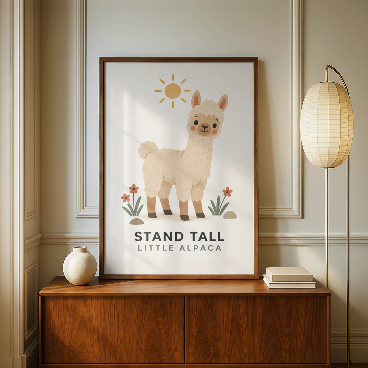 Stand Tall Little Alpaca Nursery Print, Cute Animal Poster, Kids Room Wall Art