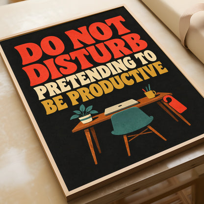Do Not Disturb Pretending To Be Productive Poster, Funny Office Wall Art Print