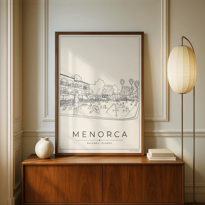 Menorca Print, Balearic Islands Wall Art, Spain Travel Poster, Line Art Holiday Pool