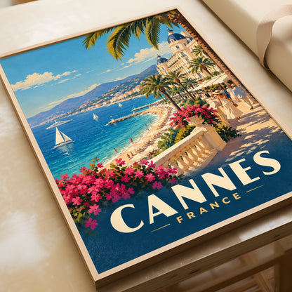 Cannes France Travel Poster, French Riviera Wall Art, Vintage Mediterranean Print
