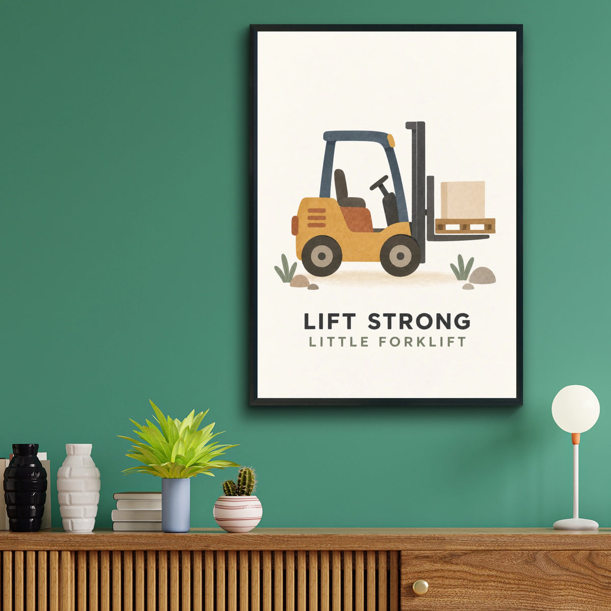 Forklift Kids Poster, Lift Strong Little Forklift Print, Boys Nursery Wall Art