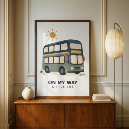 Double Decker Bus Kids Wall Art, On My Way Little Bus Nursery Poster, Transport Print