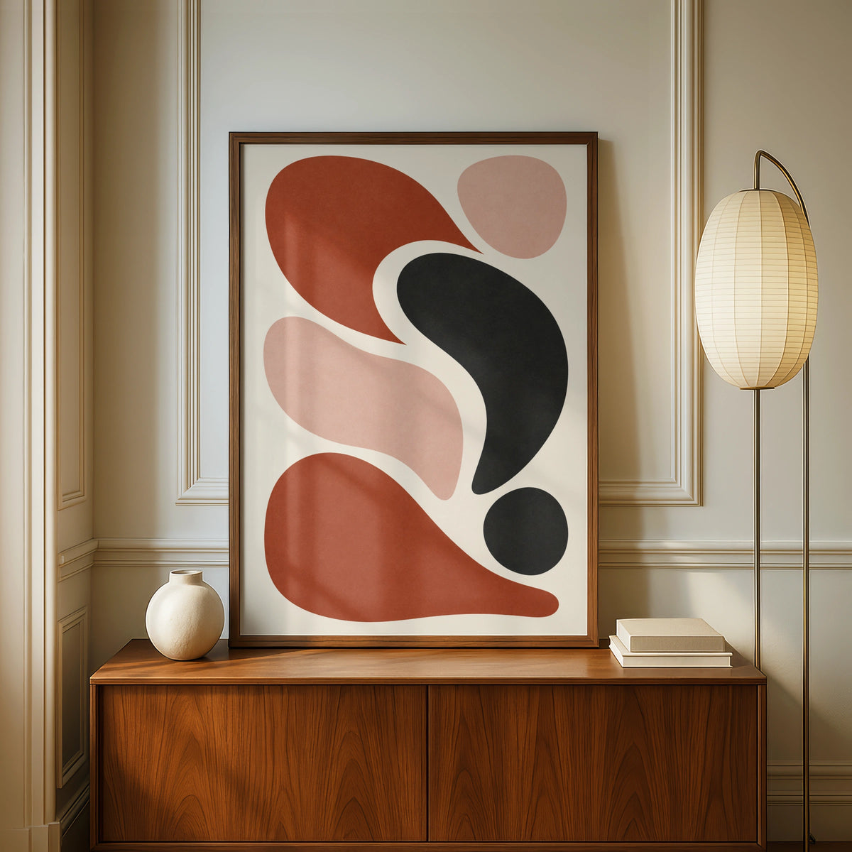 Rust and Cream Abstract Shapes Poster, Mid Century Modern Wall Art Print