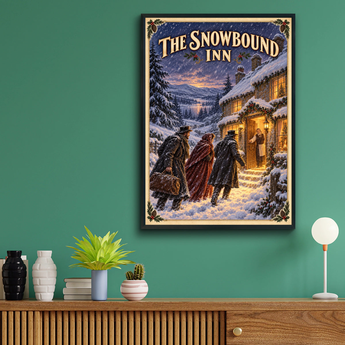 Victorian Winter Inn Christmas Poster, Snowbound Festive Wall Art, Cosy Holiday Print