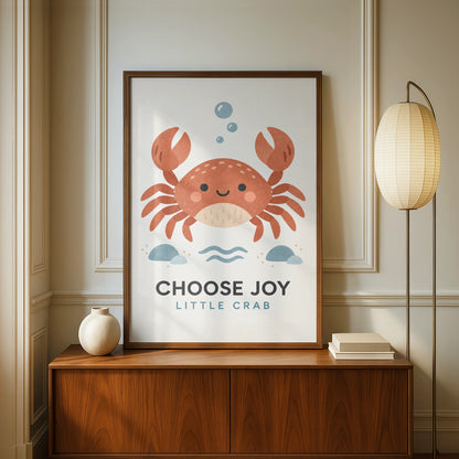 Choose Joy Little Crab Nursery Poster, Cute Ocean Wall Art, Kids Room Print