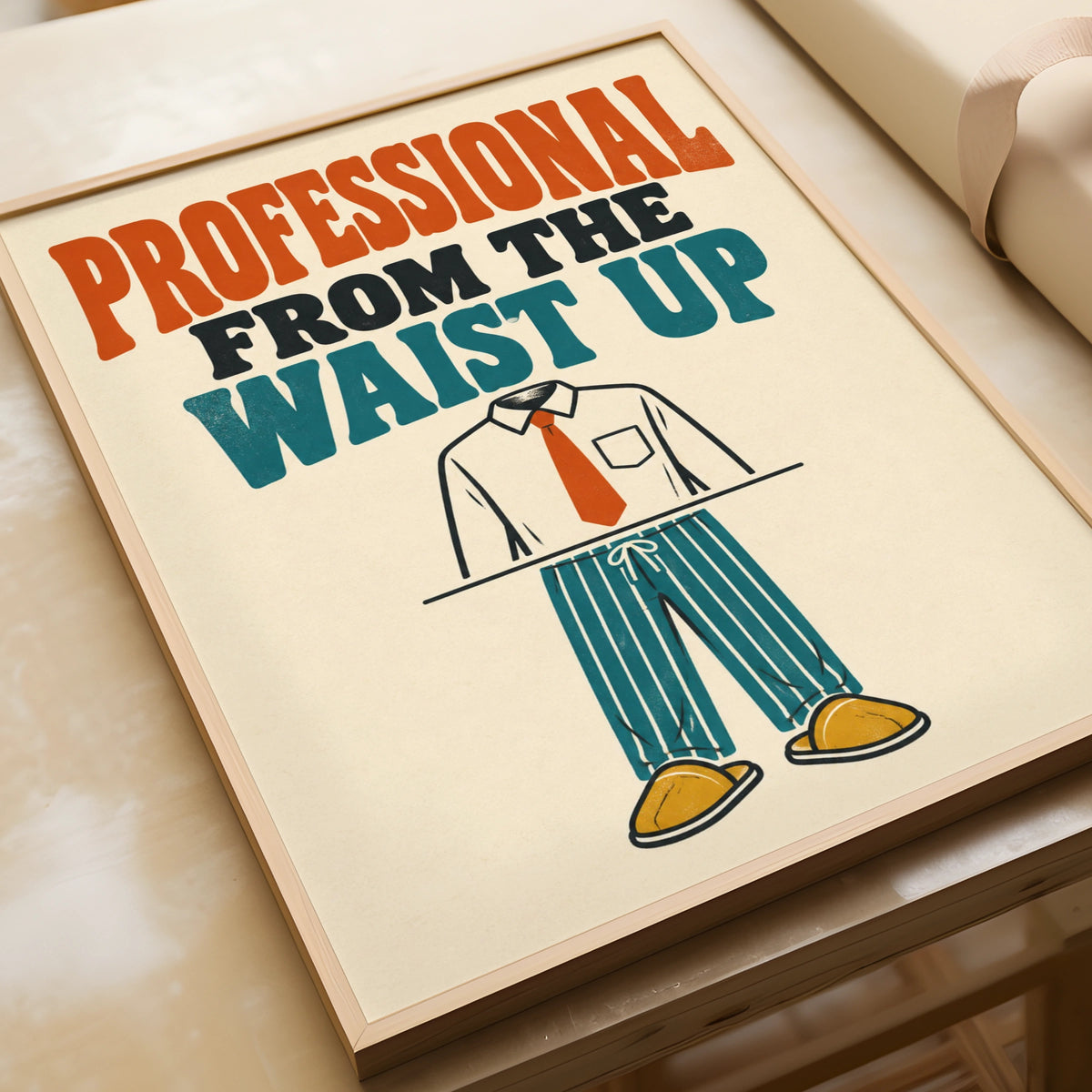 Professional From The Waist Up Funny Work From Home Poster, Retro Office Wall Art