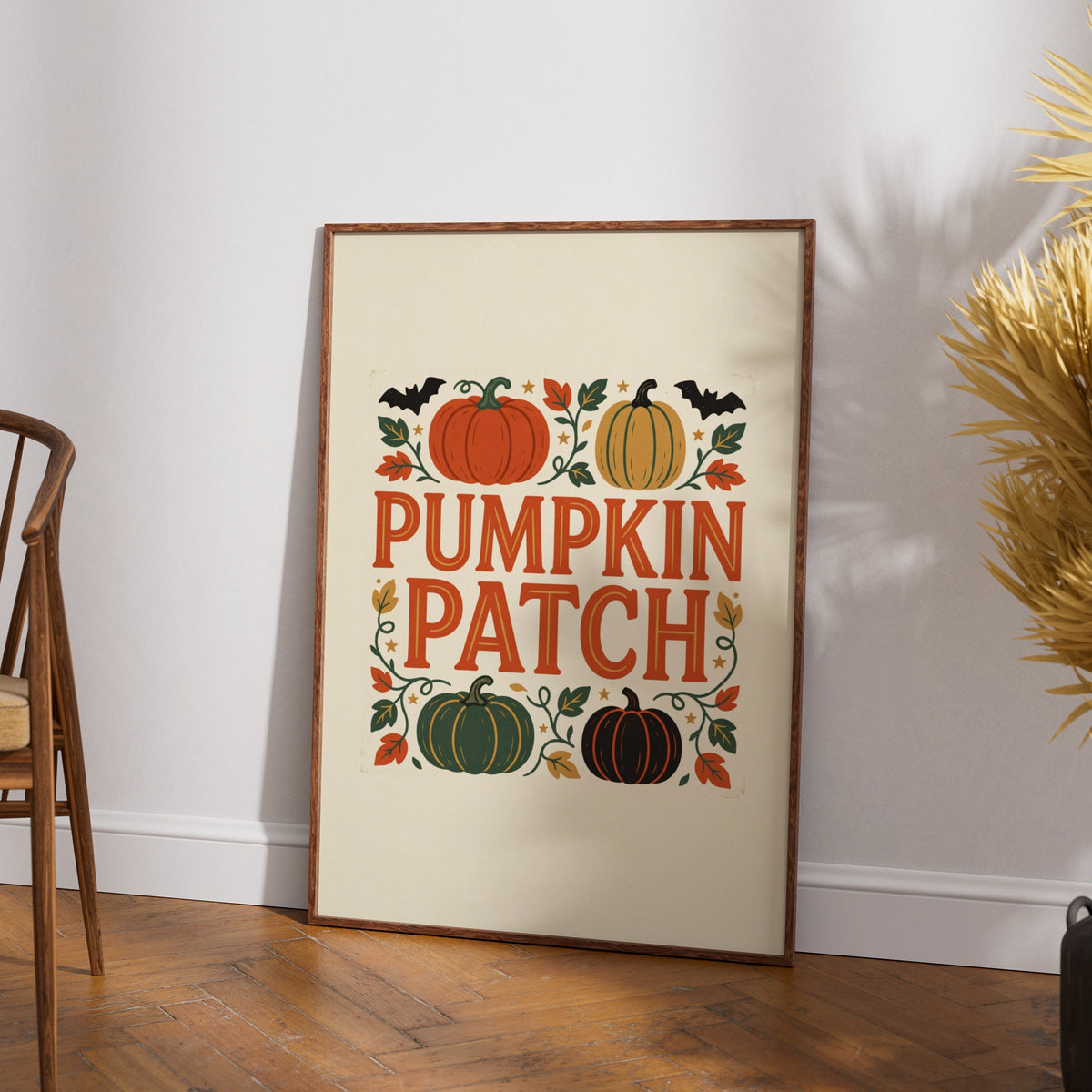 Pumpkin Patch Autumn Wall Art, Halloween Harvest Poster, Retro Fall Home Decor Print