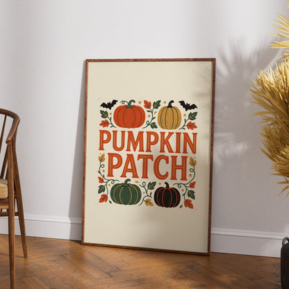 Pumpkin Patch Autumn Wall Art, Halloween Harvest Poster, Retro Fall Home Decor Print