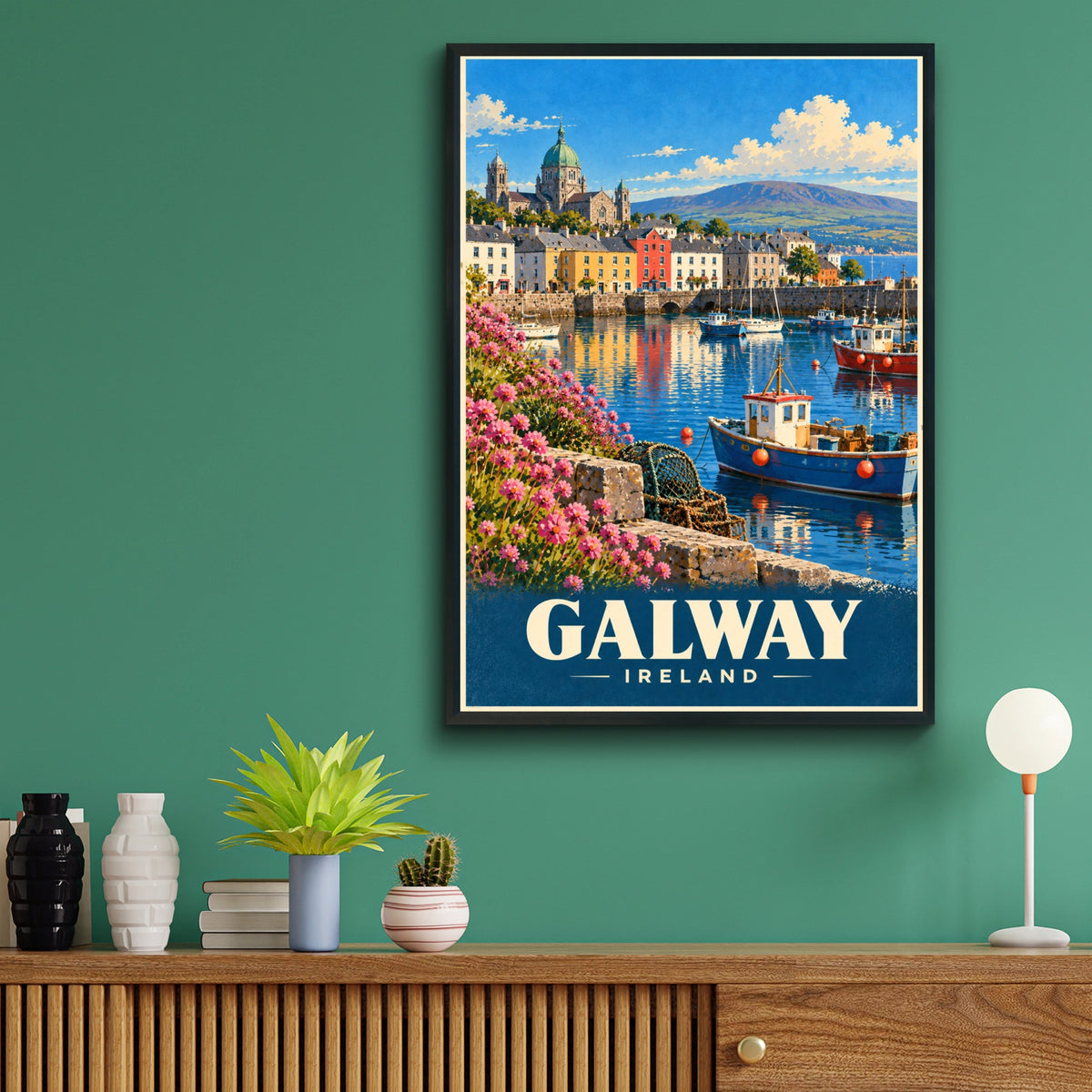 Galway Ireland Travel Poster, Vintage Style Irish Harbour Wall Art Print, Gift