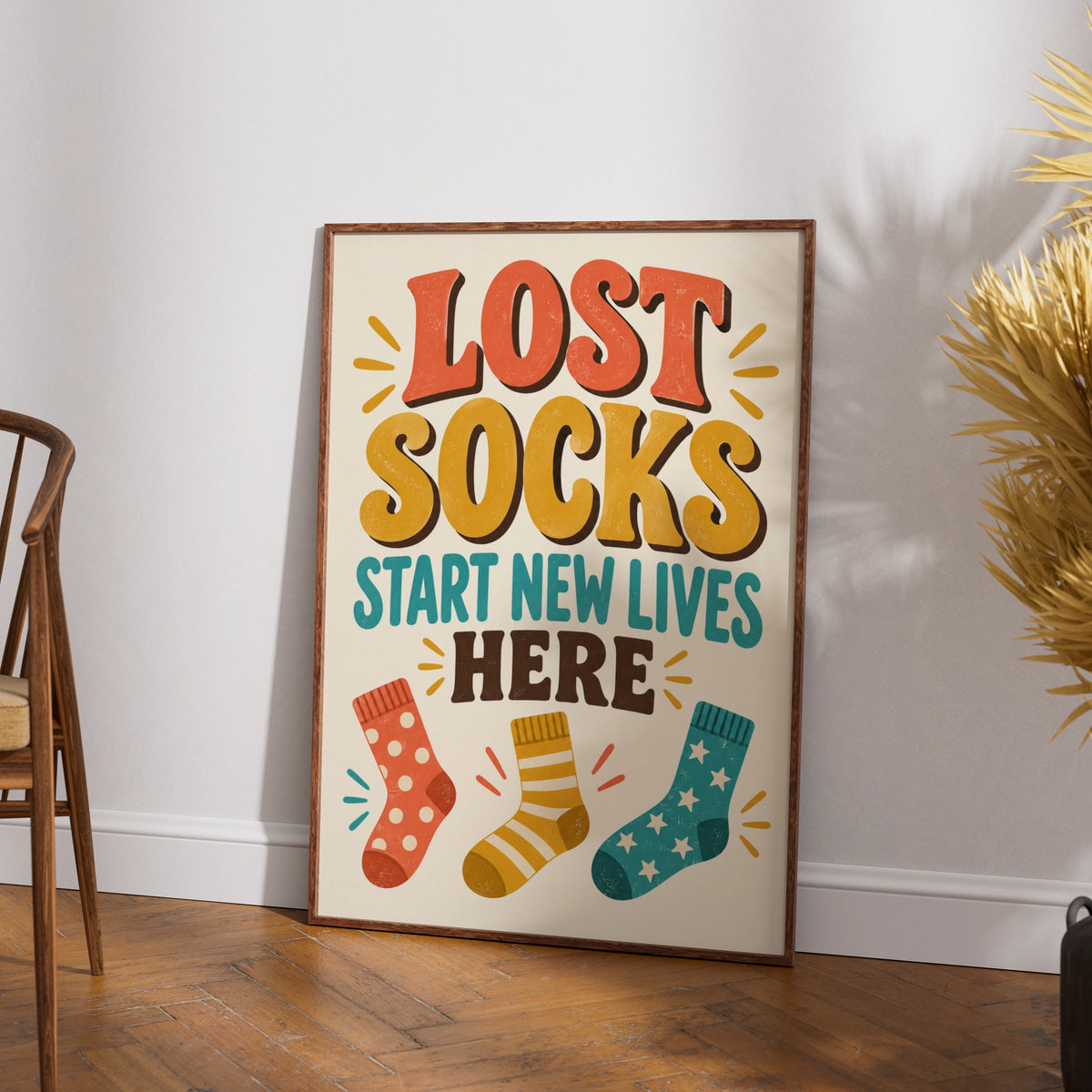 Lost Socks Start New Lives Here Funny Laundry Room Poster, Retro Humour Wall Art