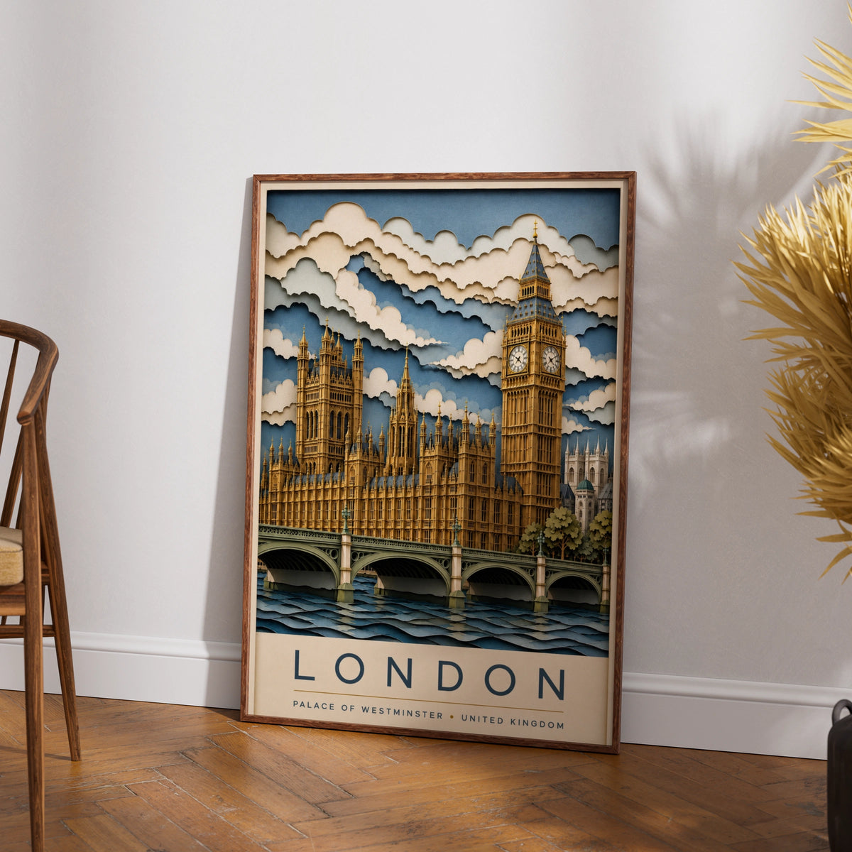 London Travel Poster, Big Ben Wall Art, Palace of Westminster Print, UK Gift