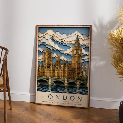 London Travel Poster, Big Ben Wall Art, Palace of Westminster Print, UK Gift