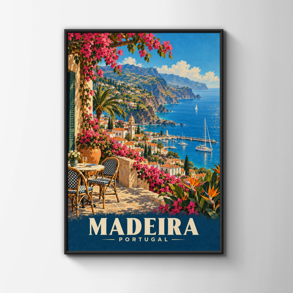 Madeira Portugal Travel Poster, Vintage Retro Wall Art, Funchal Coastal Print