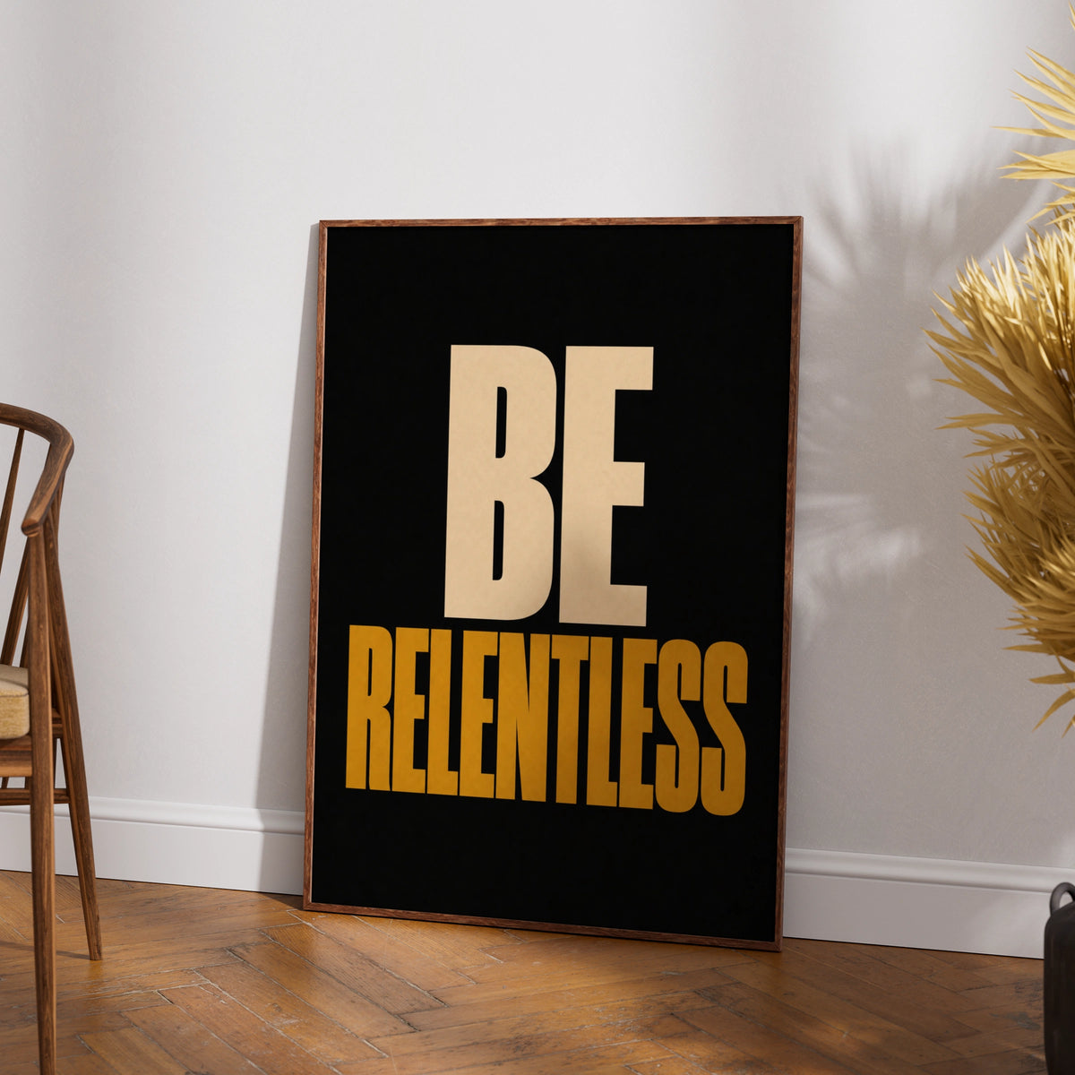 Be Relentless Motivational Poster, Bold Typography Wall Art, Gym Home Office Print